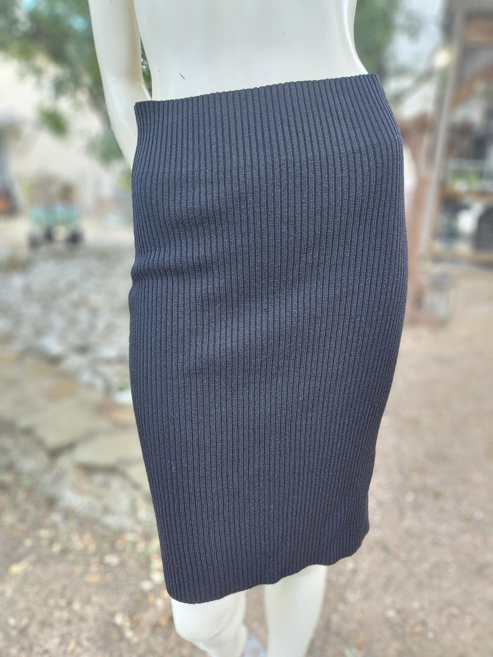 Anne Klein II Black Wool Blend Ribbed Midi Pencil Skirt M